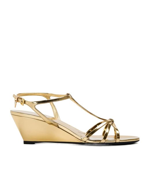 Prada Natural Golden Metallic Strappy Sandals