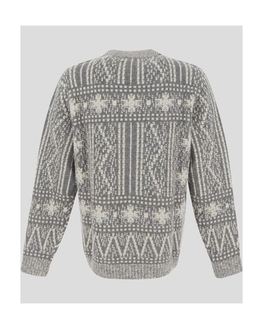 Golden Goose Deluxe Brand Gray Round-Neck Sweater With Fair Isle Motif for men