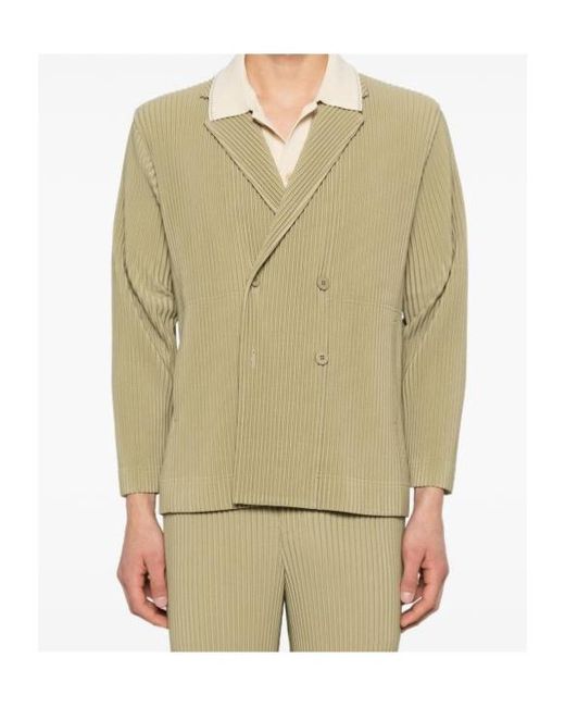 Homme Plissé Issey Miyake Natural Buttoned Pleated Jacket for men