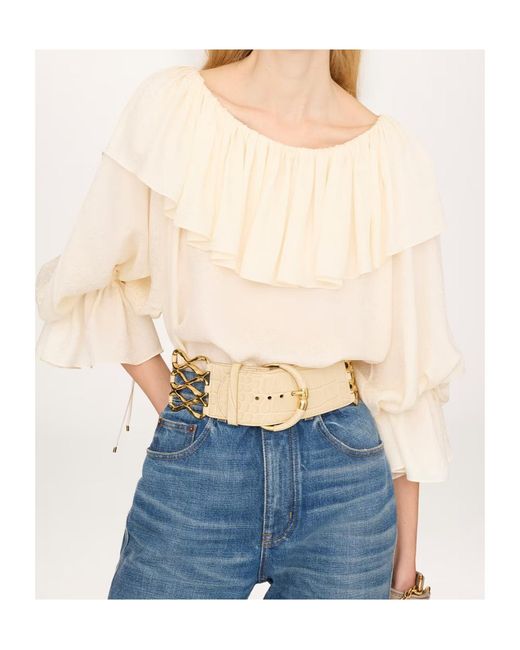 Chloé White Chloé Ruffled Long-Sleeve Blouse