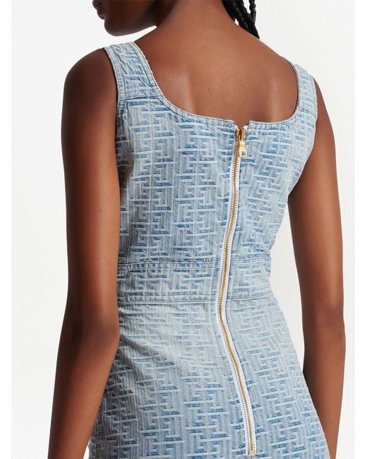 Balmain Blue All-Over Monogram Dress