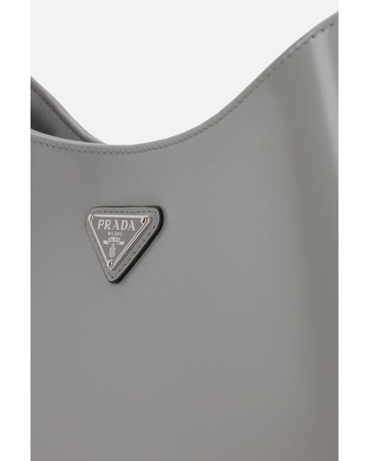 Prada Gray Cleo Brushed Leather Shoulder Bag