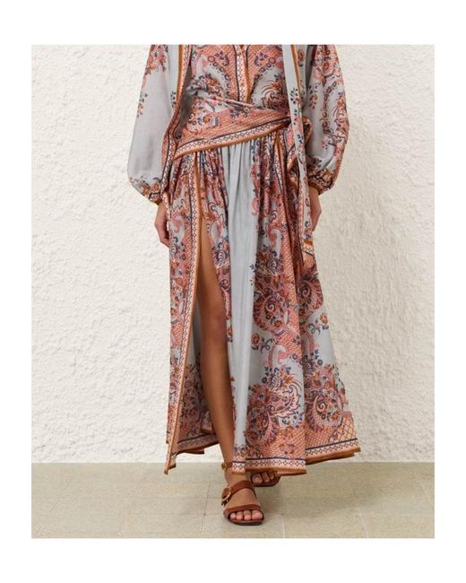 Zimmermann Red Aster Scarf Paisley Floral Printed Midi Skirt