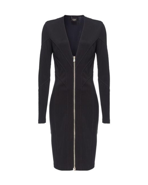 Pinko Blue V-Neck Zip-Up Dress