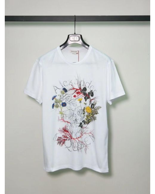 McQueen White Botanical Logo Print T-Shirt for men