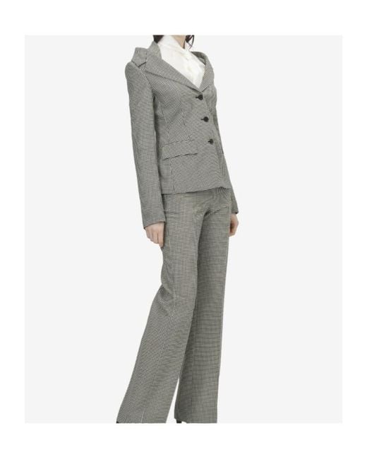 McQueen Gray Gingham Check Off-The-Shoulder Harness Jacket