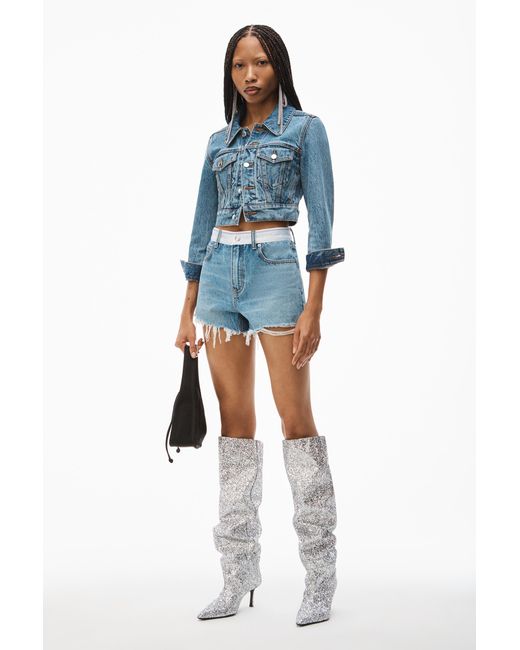 Alexander Wang Blue Logo-Waistband Denim Shorts