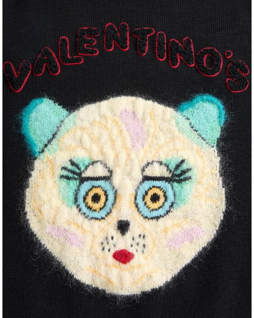 Valentino Black Chat De La Maison Crewneck Jumper for men