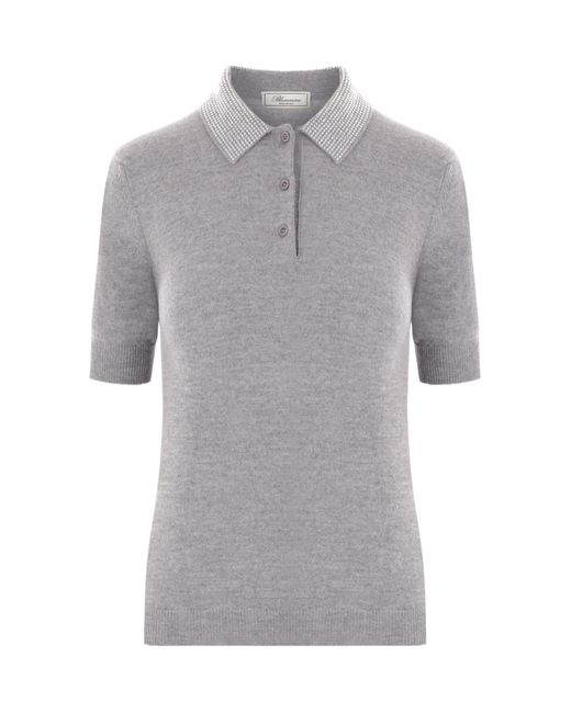 Blumarine Gray Short Sleeve Embellished Knitted Top