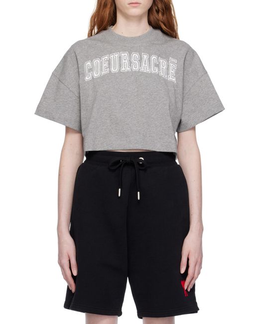 AMI Gray Coeur Sacré Cropped Cotton T-Shirt