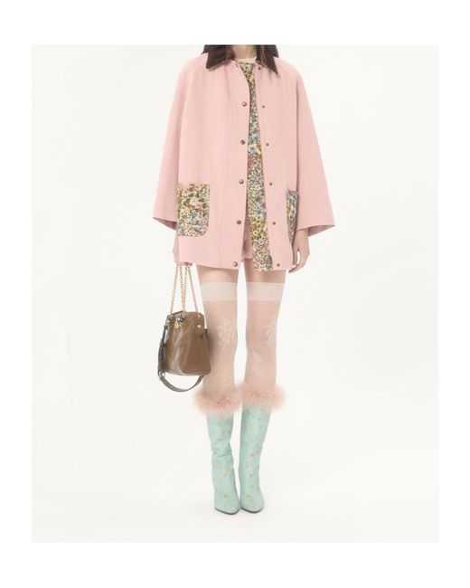 Valentino Pink Floral-Pocket Denim Peacoat