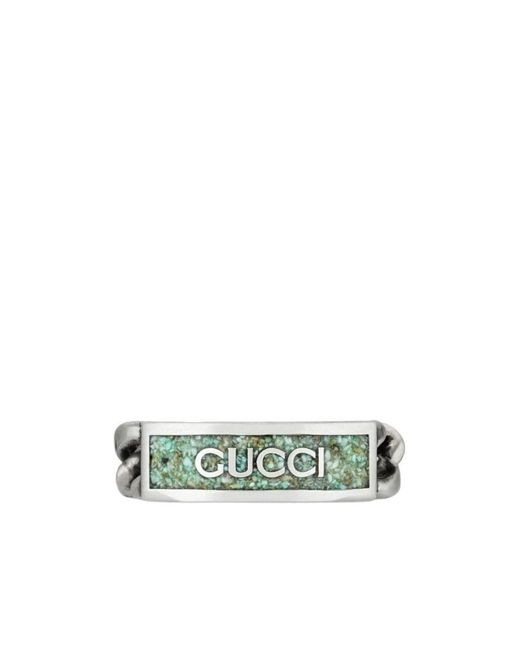 Gucci Green Logo Plaque Chain Ring
