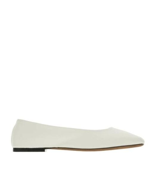 The Row White Square-Toed Ballet Flats