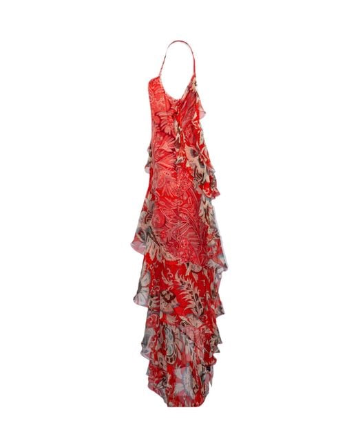 Etro Red Draped Asymmetric Ruffled Dress