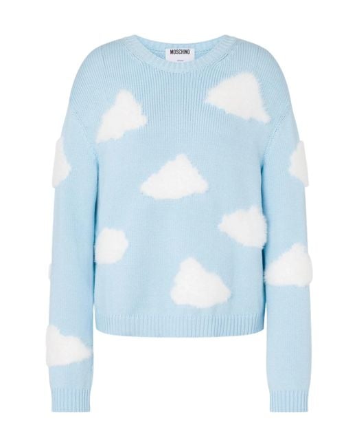 Moschino Blue Crew-Neck Cloud-Motif Sweater