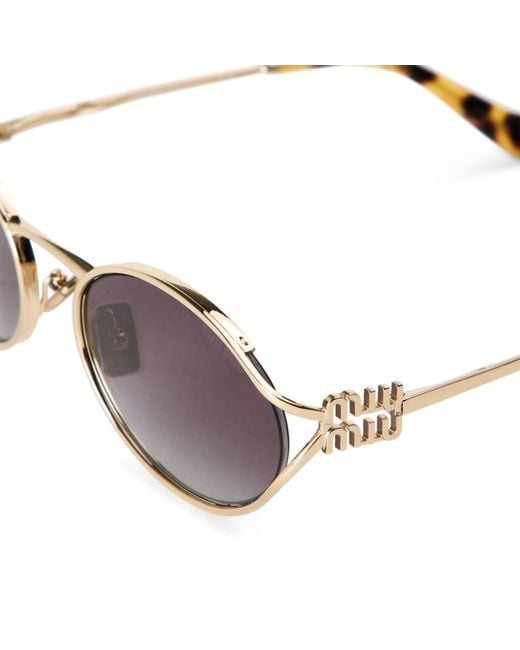 Miu Miu White Metal Oval Sunglasses