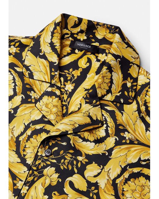 Versace Yellow Baroque Pattern Long Sleeved Pajama Top