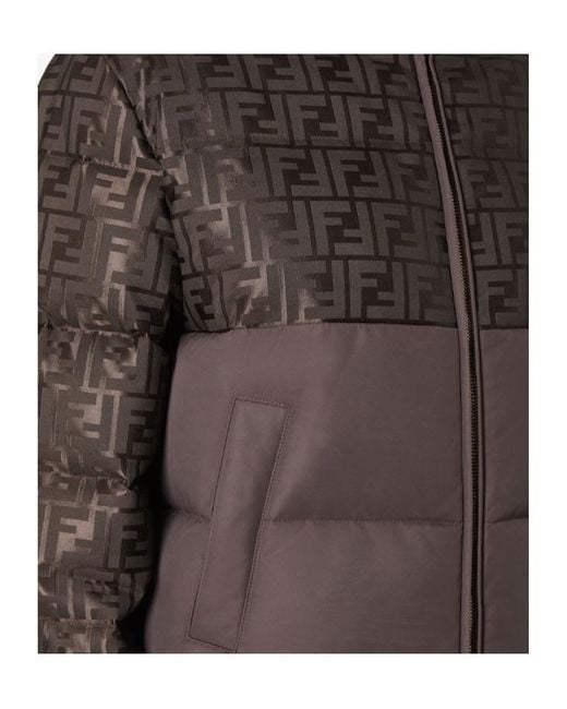 Fendi Brown Ff Jacquard Hooded Padded Jacket