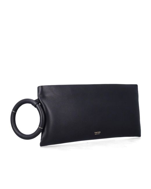 Tom Ford Black Logo Printed Zipped Clutch Bag