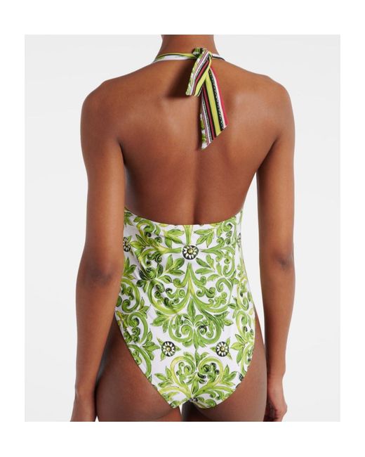 Dolce & Gabbana Green Printed Backless Swimsuit
