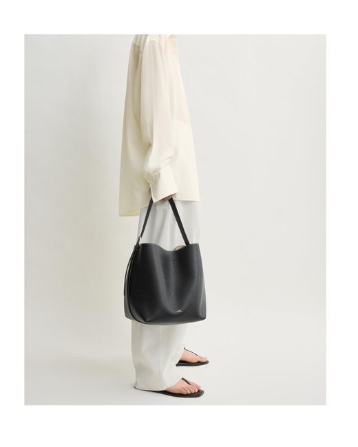 Totême Black Medium Belted Grained-Leather Tote Bag