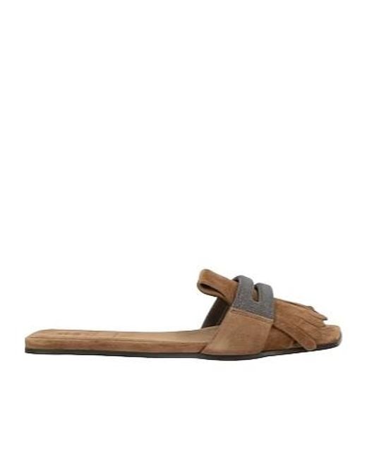 Brunello Cucinelli Brown Suede Slippers