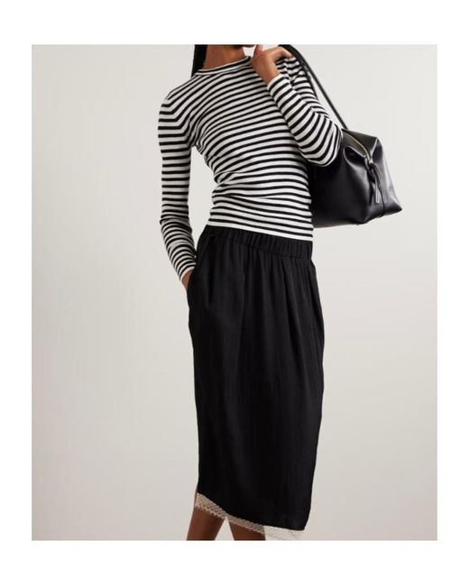 Lisa Yang Black Vivian Striped Ribbed Cotton And Cashmere-Blend Top