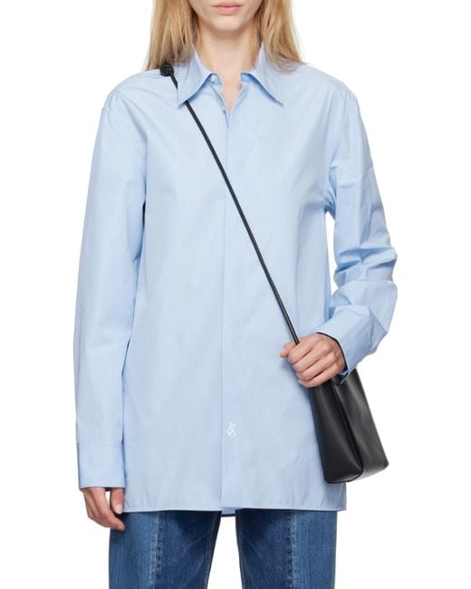 Jil Sander Blue Pinstriped Long-Sleeved Shirt for men