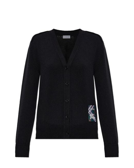 Burberry Black Wool Cardigan With Logo Patch