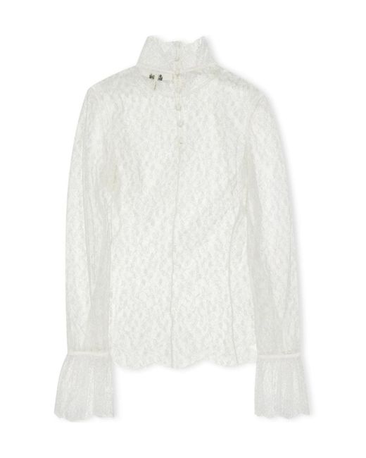 Chloé White Sheer Floral Lace Blouse