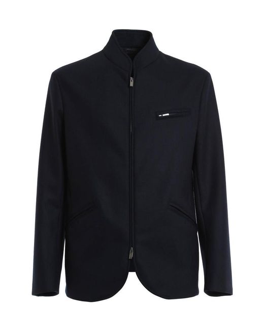 Armani Collezioni Blue Wool Collar Jacket for men