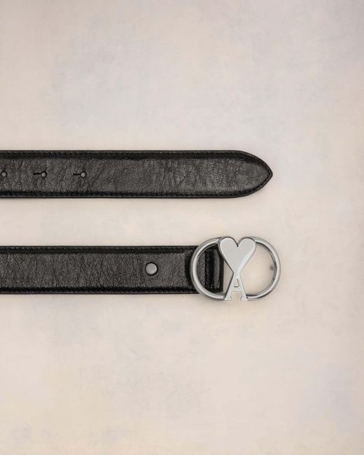 AMI White Ami De Coeur-Buckle Leather Belt