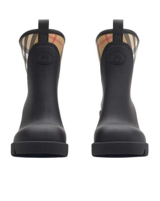 Burberry Black Round-Toe Checked Heeled Boots