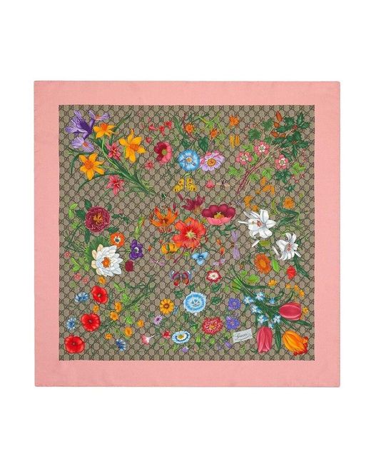 Gucci Green Gg Flora Print Scarf