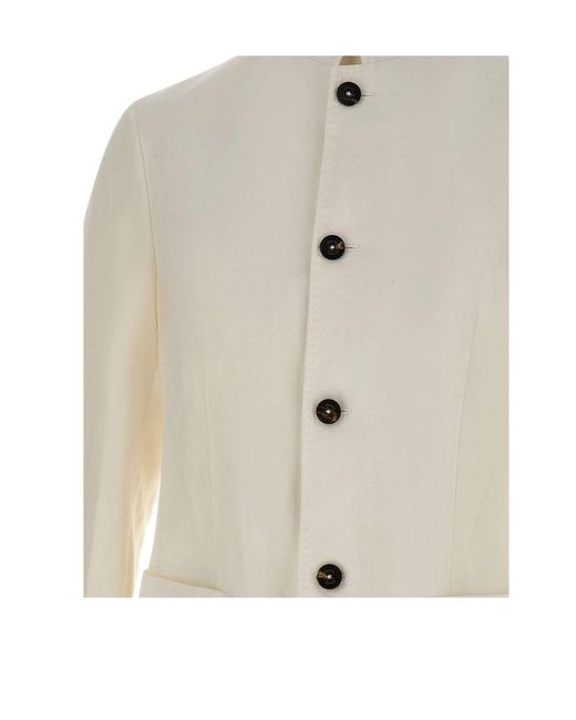 Eleventy White Stand Collar Buttoned Blazer for men
