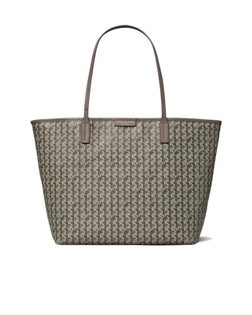 Tory Burch Gray Basketweave Canvas Bag