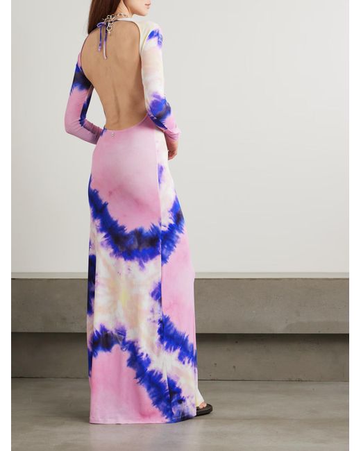 Rabanne Purple Tie-Dye Print Crewneck Dress