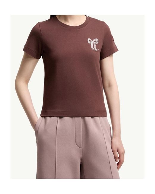 Moncler Brown Embroidered Bow Cotton T-Shirt