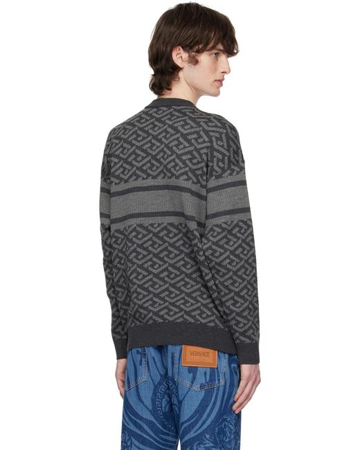 Versace Gray La Greca Medusa Jacquard Jumper for men