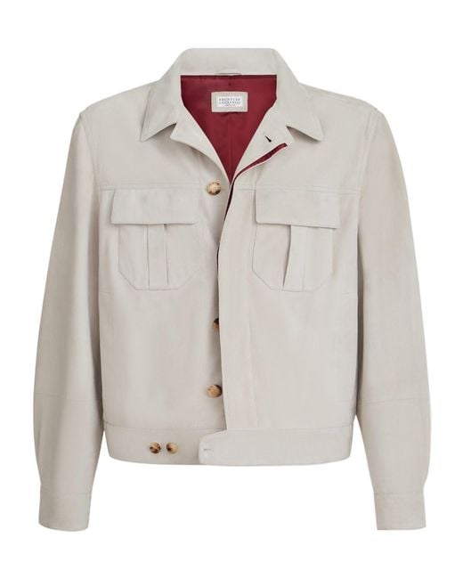 Brunello Cucinelli Gray Butto Suede Jacket for men