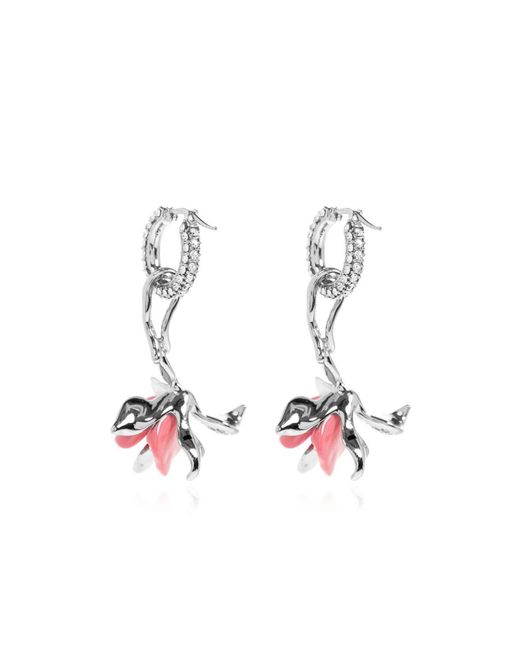 Marni White Embellished Flower Hoop Earrings