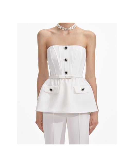 Self-Portrait White Strapless Crepe Jumpsuit