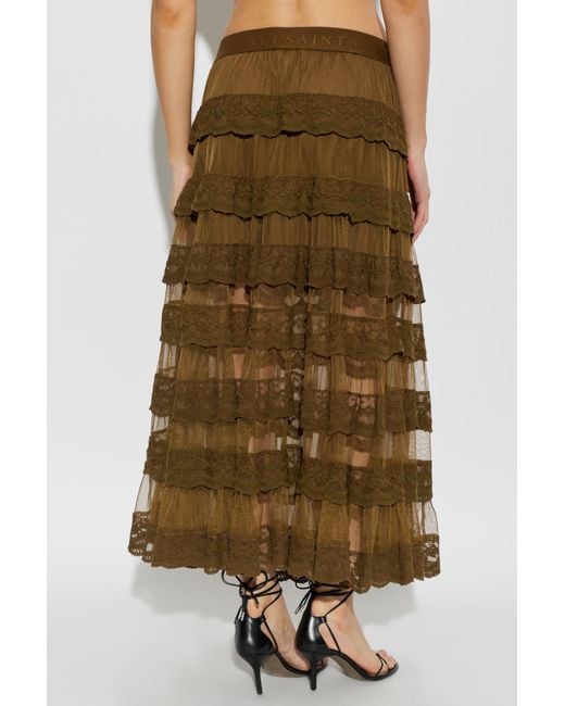 AllSaints Green Elastic Waist Midi Skirt