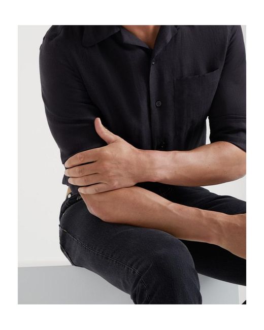 Brunello Cucinelli Blue Curved Hem Easy-Fit Shirt for men