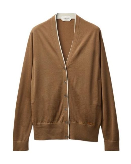 Versace Brown Logo Embroidered Button-Up Cardigan