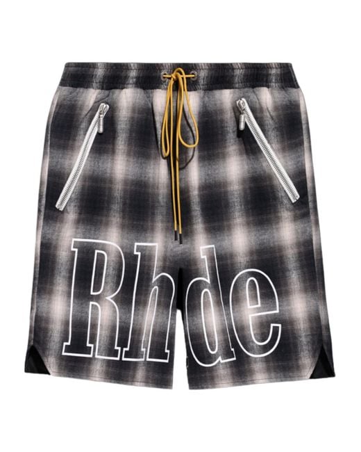 Rhude Black Plaid Logo Short Pants For for men