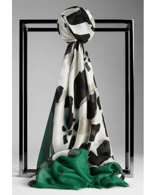 Burberry Green Spotted Printed Scarf