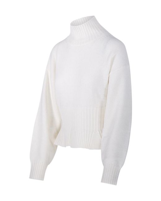 Allude White Boat-Neck Knit Top