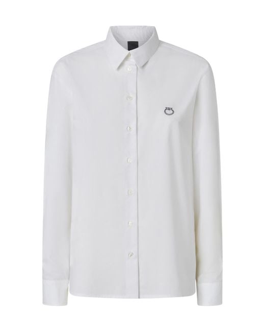 Pinko White Love Birds Embroidered Poplin Shirt
