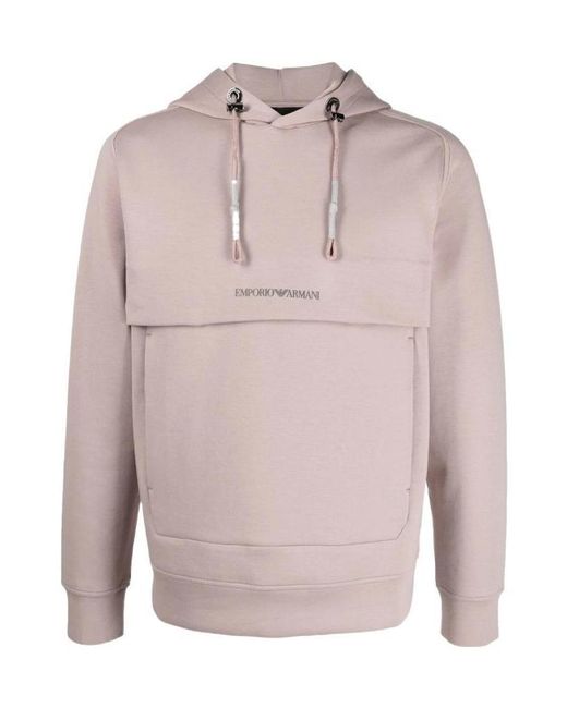 Emporio Armani Pink Logo-Print Concealed-Pocket Hoodie for men